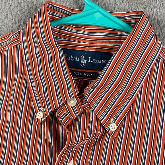 Ralph Lauren Men's Medium Button Down Shirt Orange Striped Business Smart Causal - Picture 3 of 9